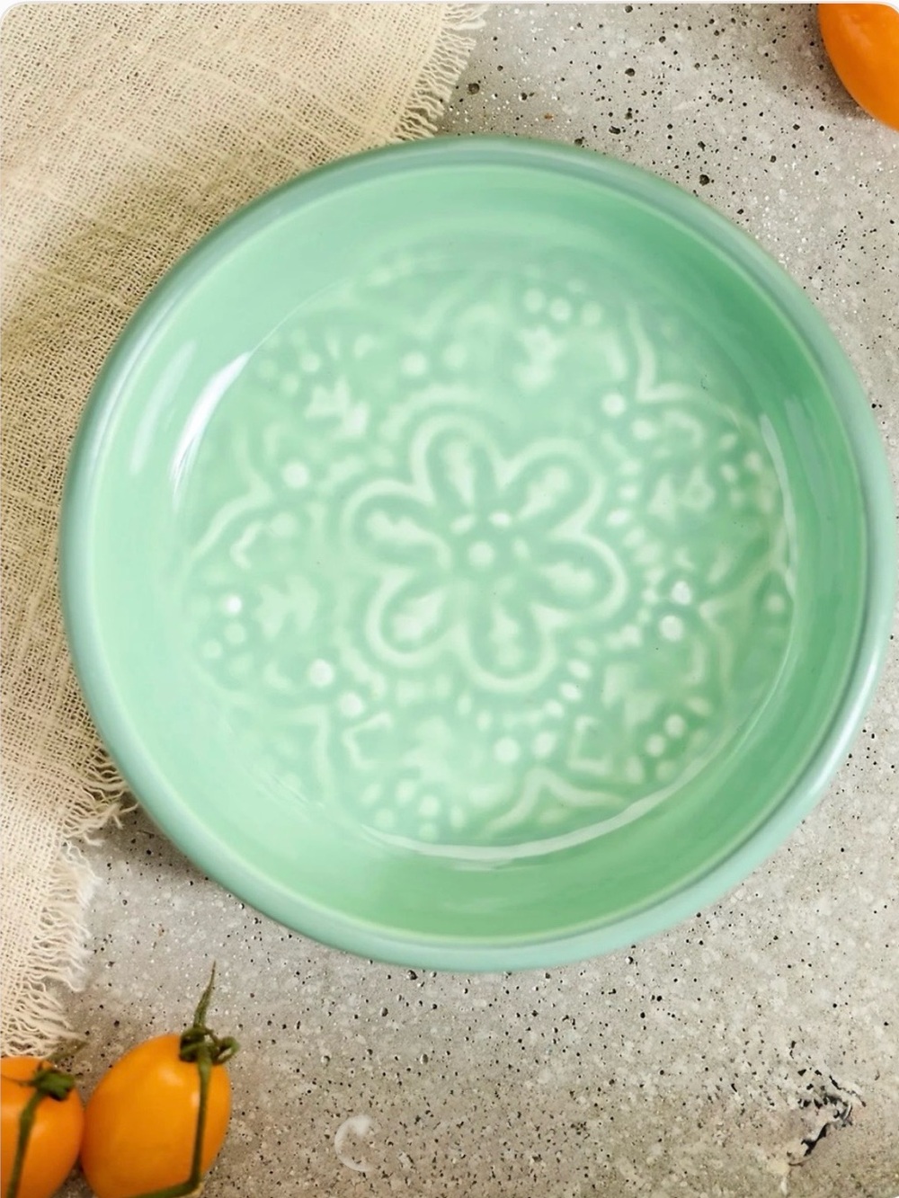 Anthropologie Green Enamelware Jam Cup, Trinket Tray, Snack Plate, Dice Holder